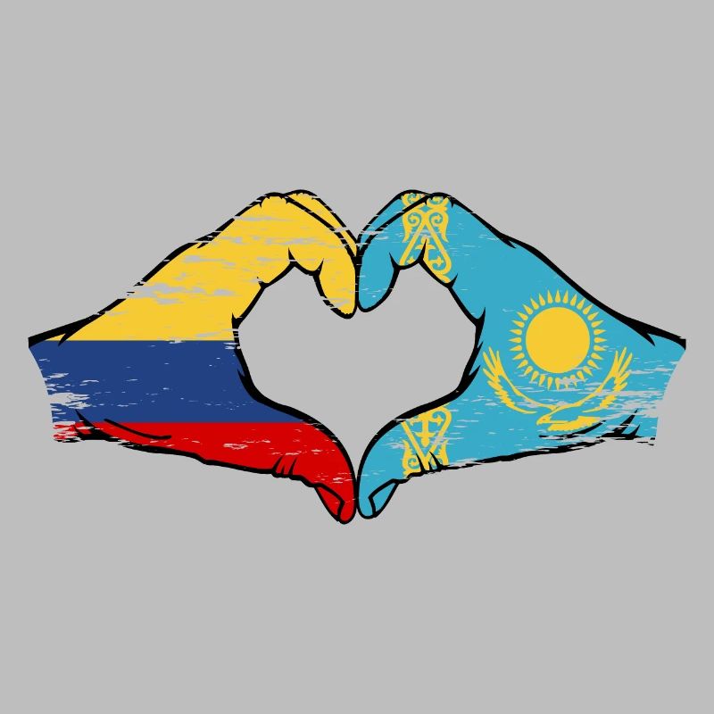 Colombie Kazakhstan drapeau mains forme de coeur utilisé
