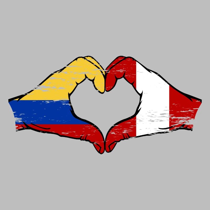 Colombie Pérou drapeau mains forme de coeur utilisé