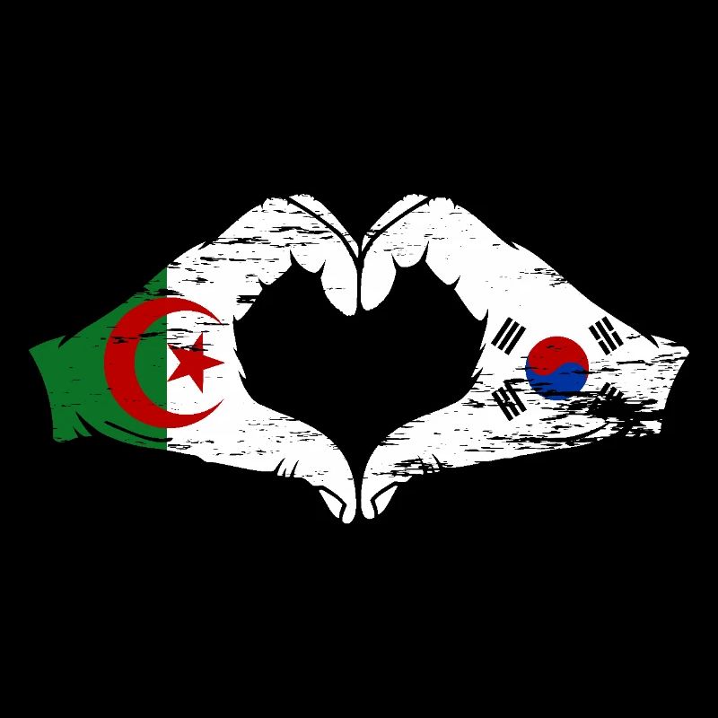 Algérie Corée du Sud Drapeau Mains Coeur Forme Utilisé