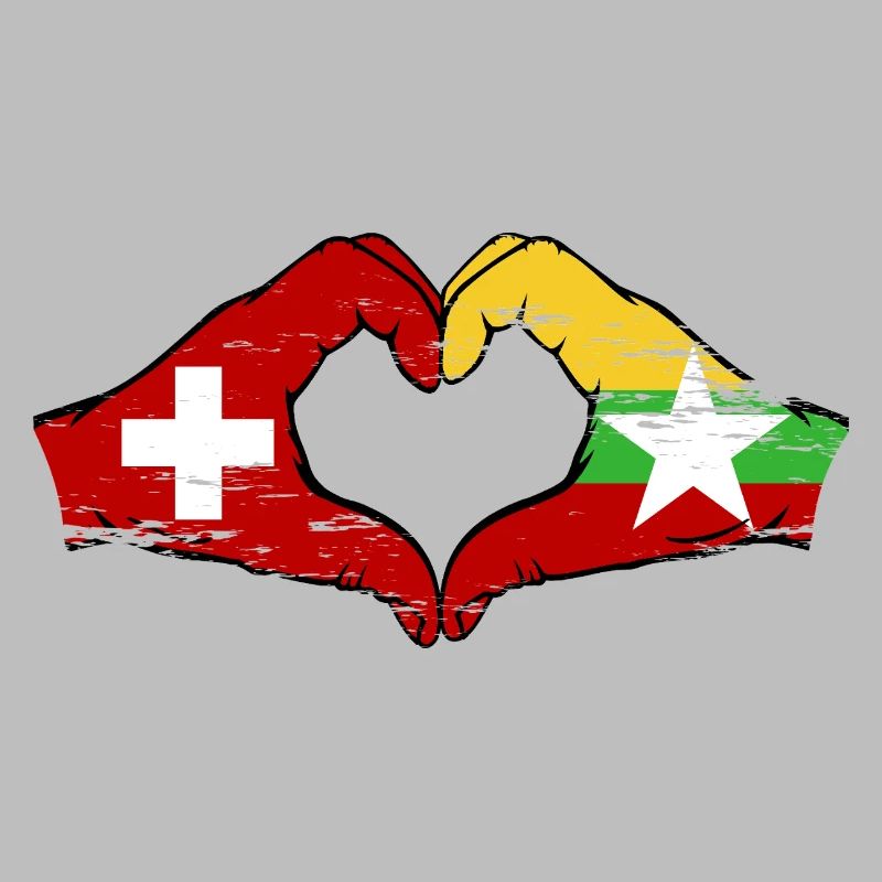 Suisse Myanmar drapeau mains forme de coeur utilisé