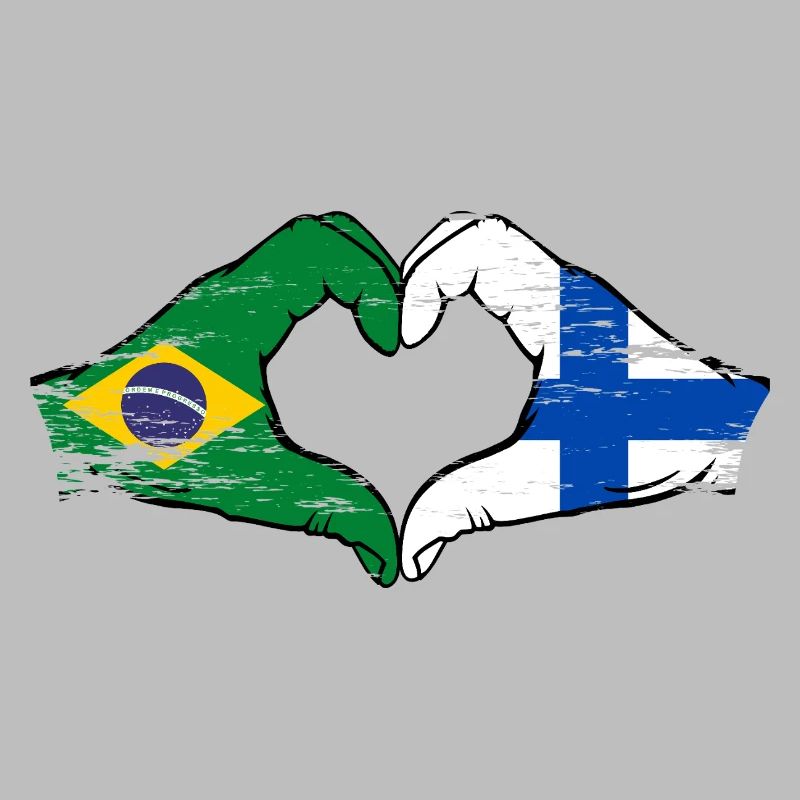 Brésil Finlande Drapeau Mains Coeur Forme Utilisé