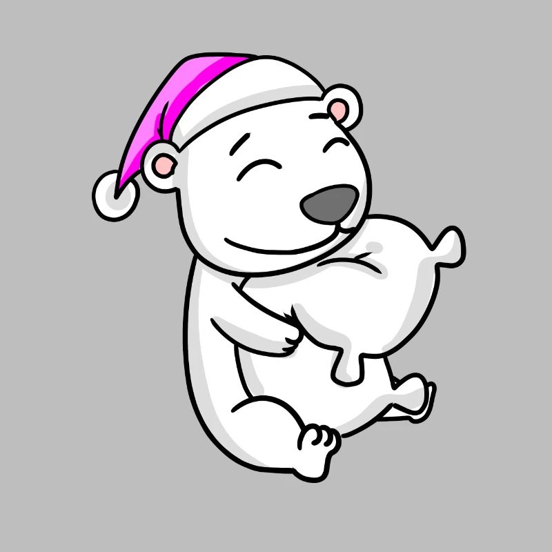 Polar bear with pillow and sleeping cap
