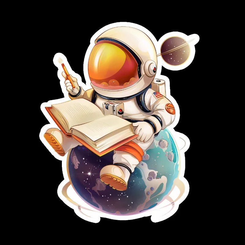 Astronaut reading his diary on a planet
