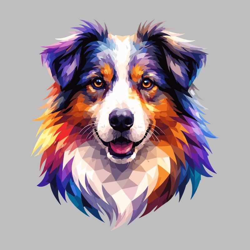Colorful Aussie Polygon Art – Australian Shepherd 