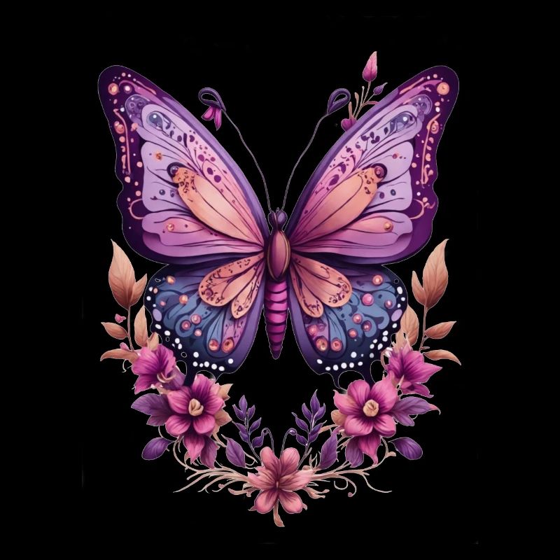 Violetter Schmetterling mit Blüten 