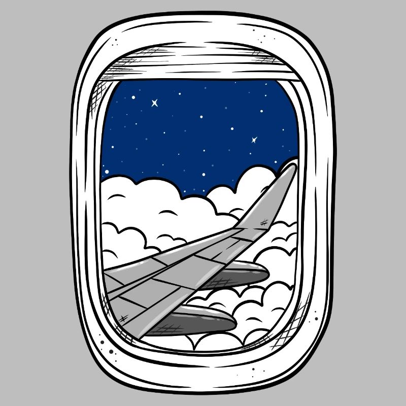 Night flight over cloud windows