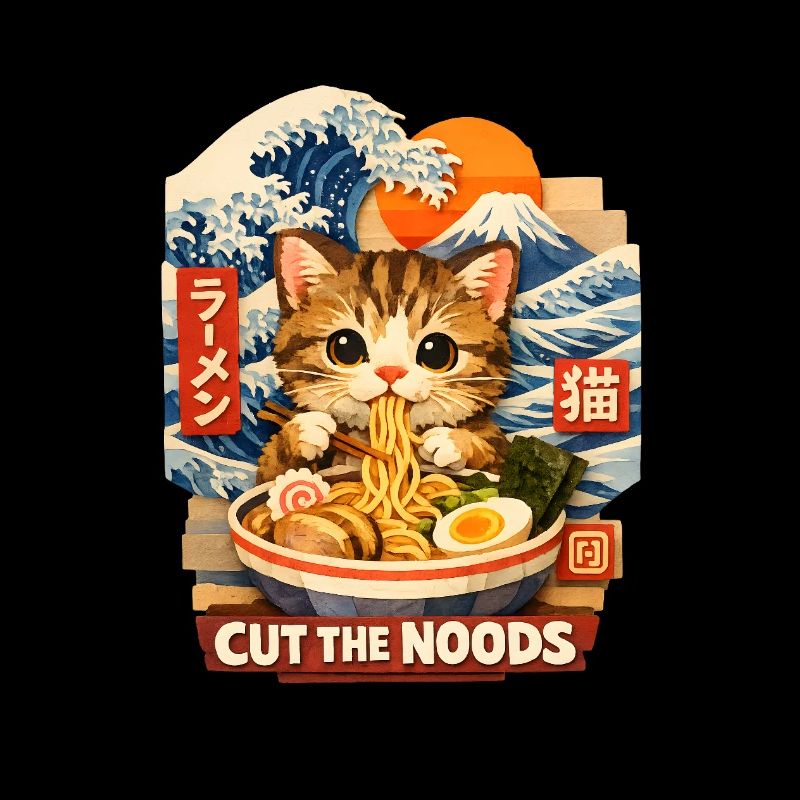 Cuisine de rue ukiyo-e en ramen de chat