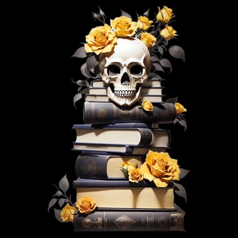 Stack of books with skull