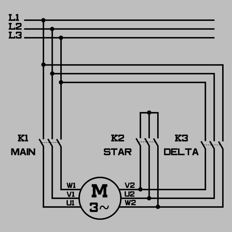 Electric electronics engine star triangle circuit