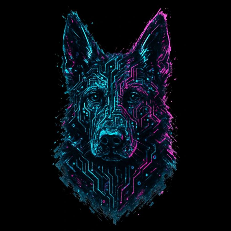 Deutscher Schäferhund Cyber Tech Neon Design