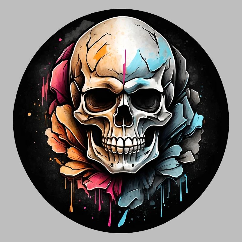 Skull in watercolor technique in a circle