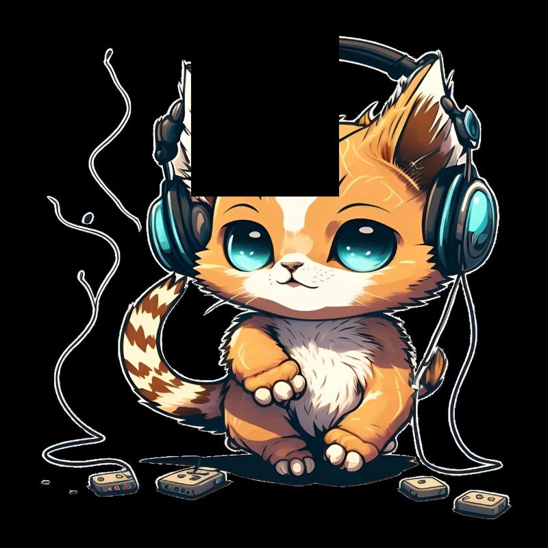 Katze mit Kopfhörern