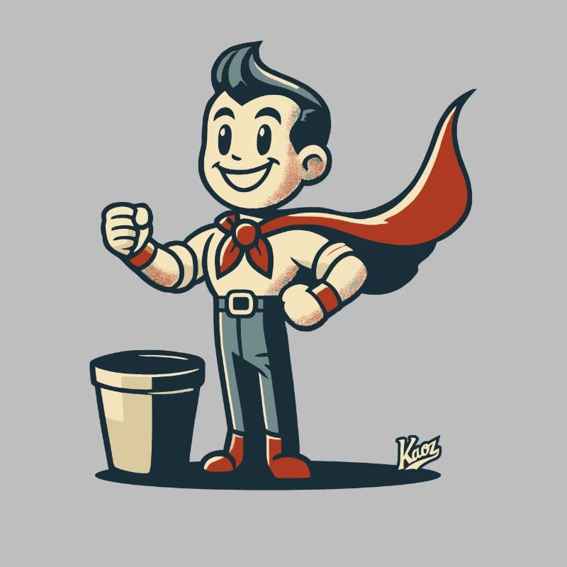 - Super-héros normal rétro trash avec cape