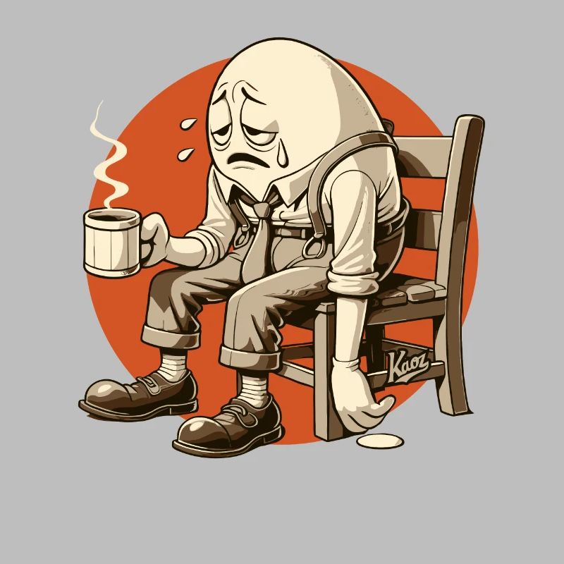 Müde am Morgen, ein lebendiges Ei mit Kaffee