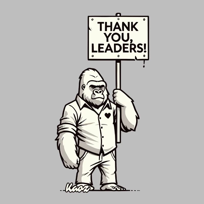 Sarkasmus Gorilla mit Schild: Danke, Ihr Anführer!