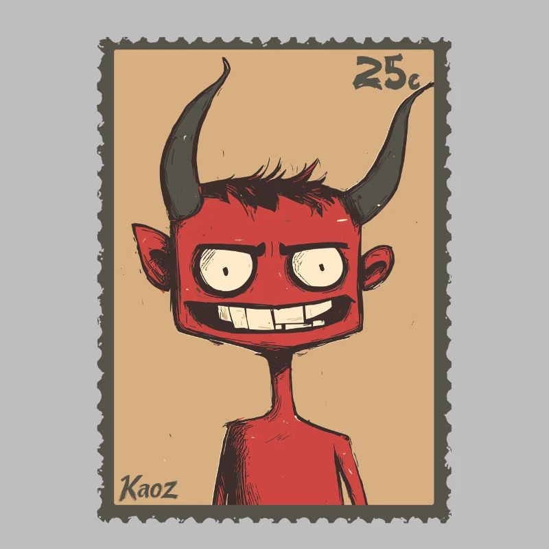 Grinning devil as a stamp