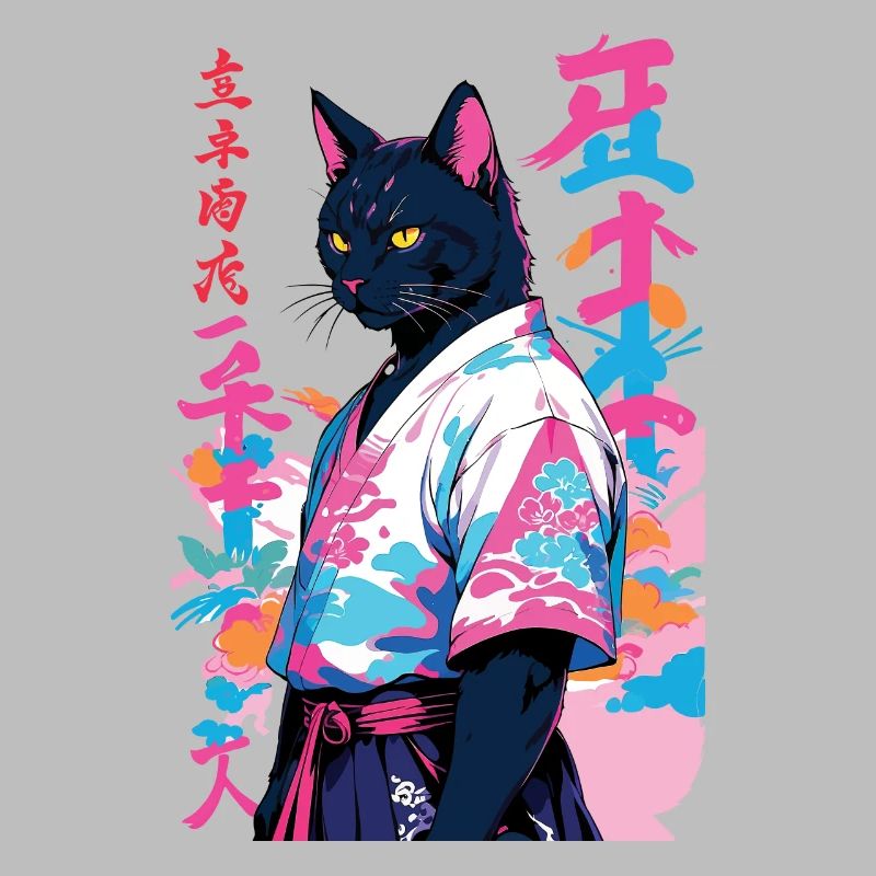 Samurai Cat Vaporwave Aesthetic Samurai Art