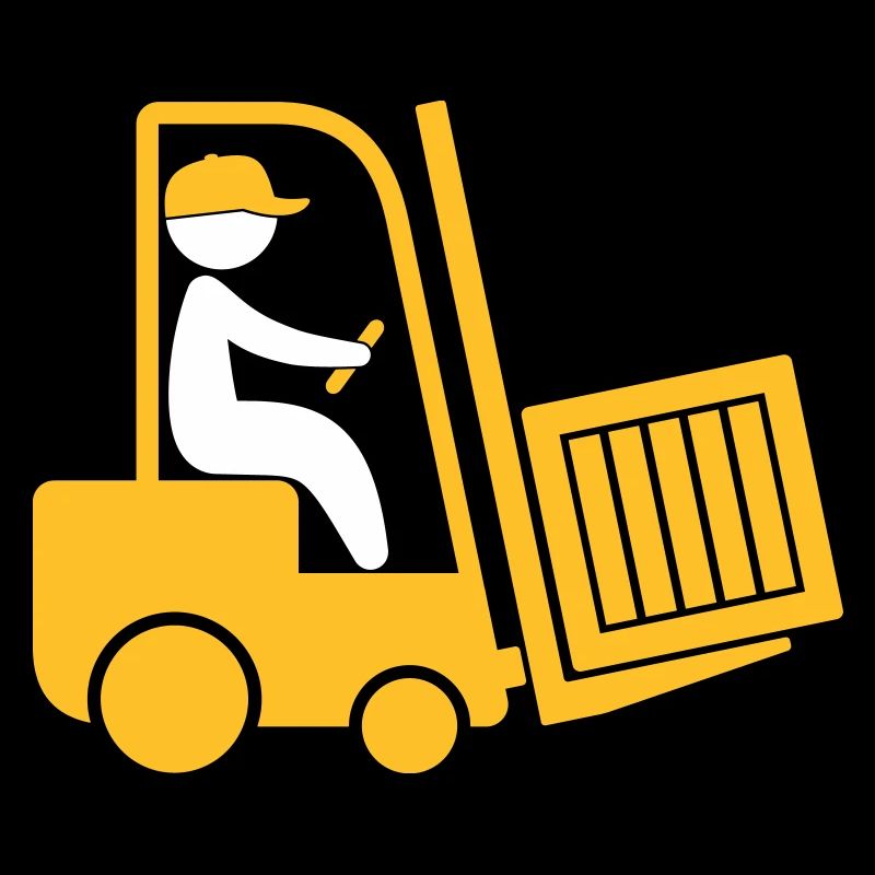 Ein Gabelstapler, der eine Schachtel transportiert