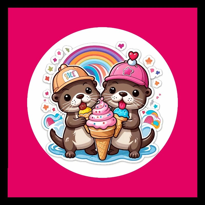 Zwei Otter mit bunter Eistüte