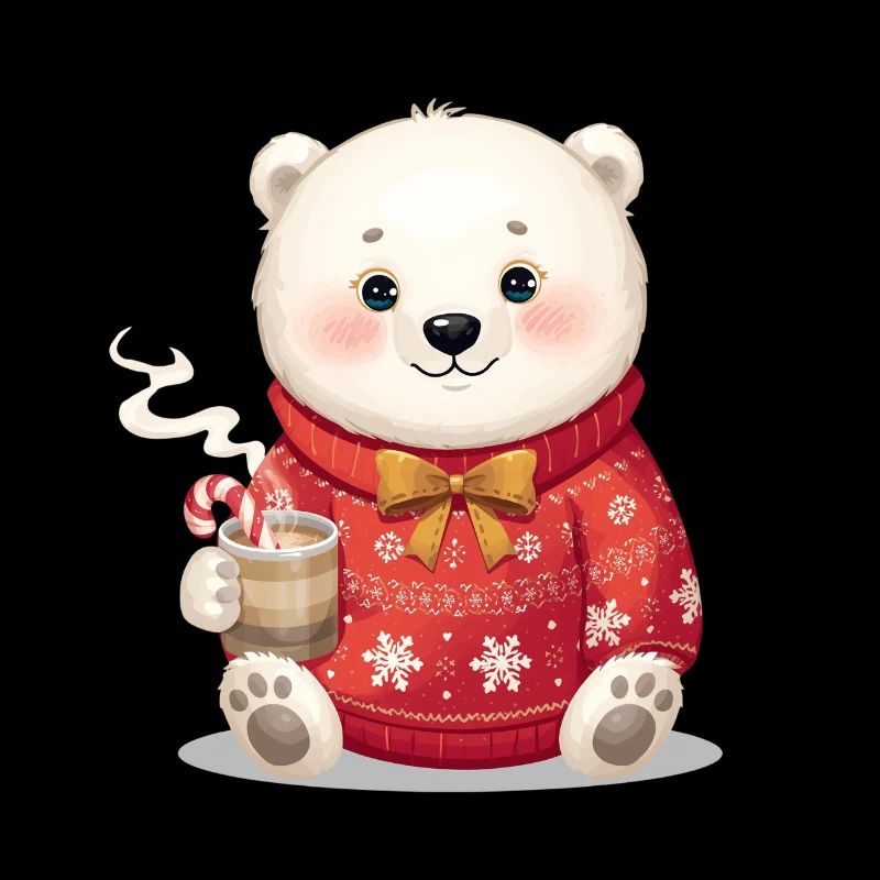 Eisbär im roten Weihnachtspullover