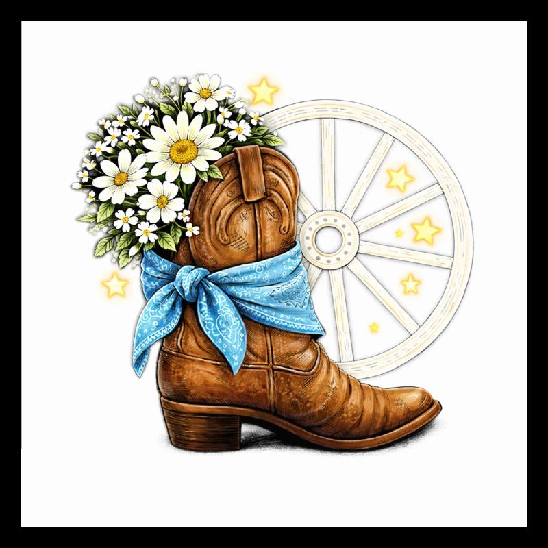 Botte de Linedance Bandana bleu Roue de fleurs blanches