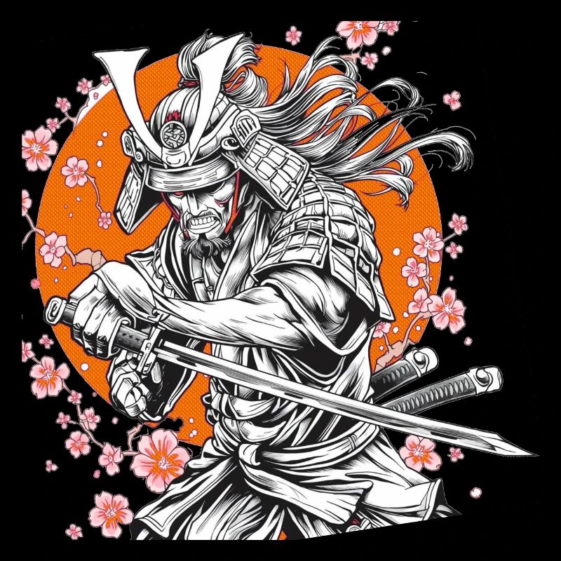 Samurai mit Sakura und Orange Circle
