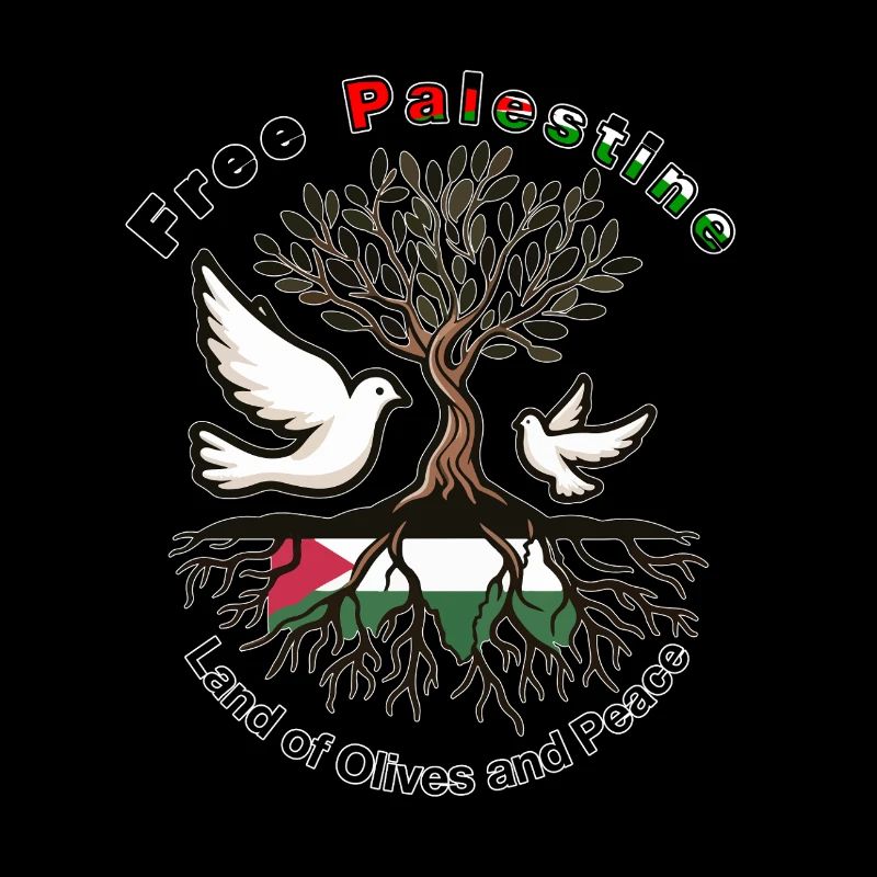 Free Palestine Olive Tree & Dove Peace Graphic