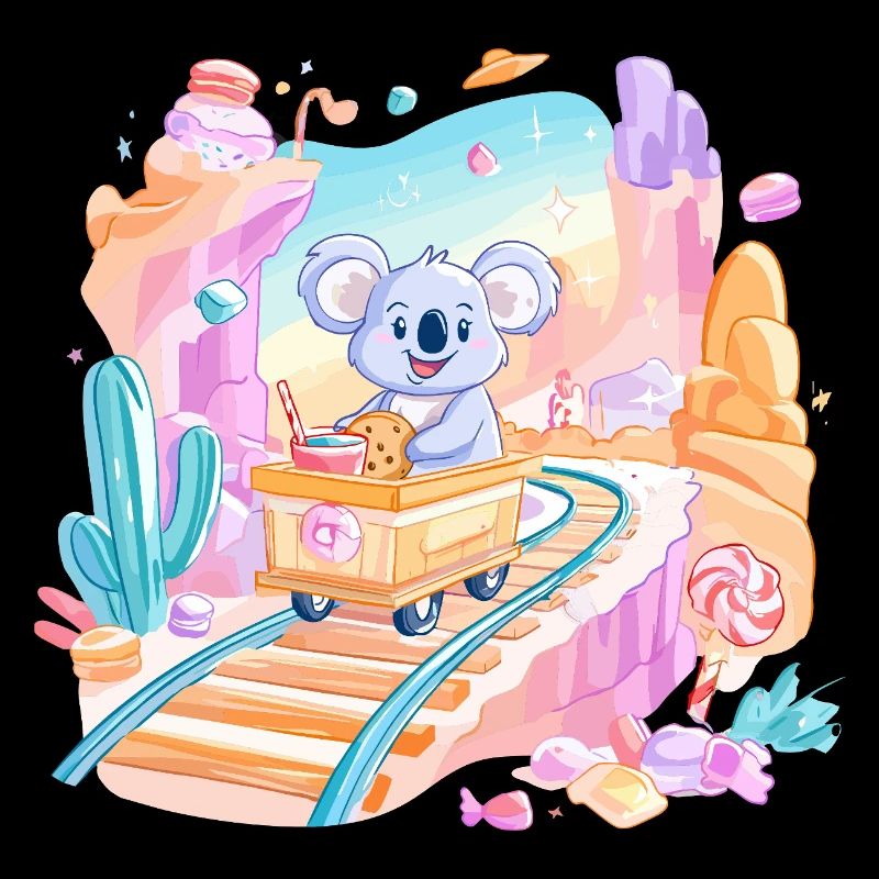 Koala on candy train