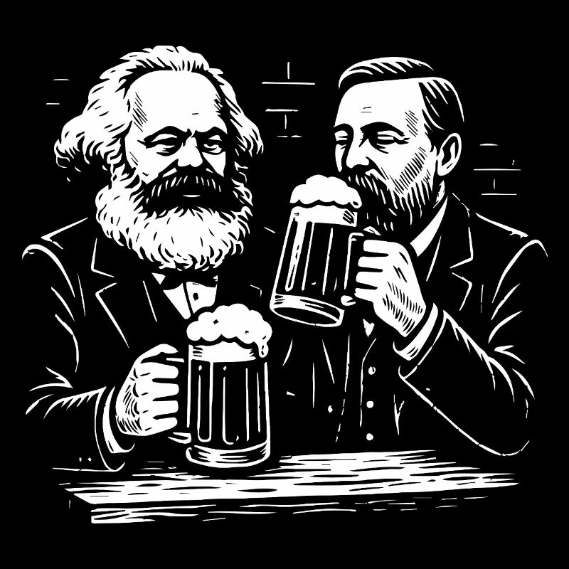 Marx and Engels drinking beer