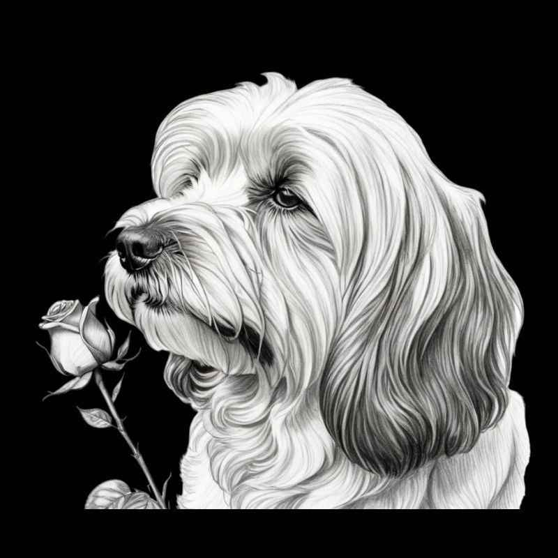 Schwarzweiß Hund mit Rose