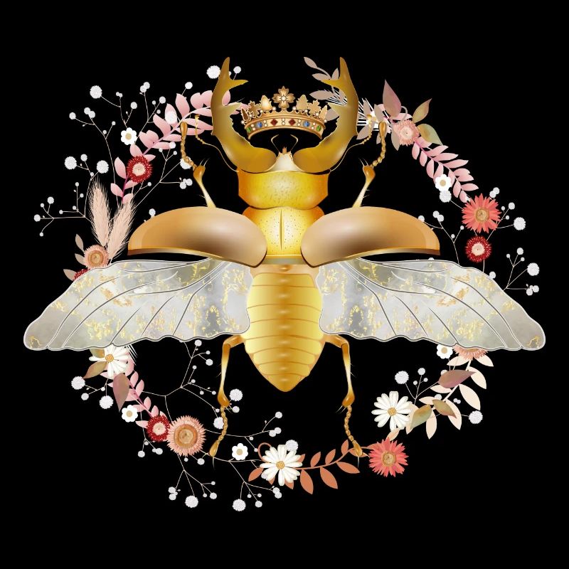 cerf-volant doré avec couronne et fleurs