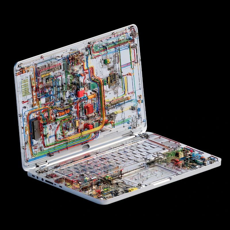 Transparent CAD circuit art on laptops
