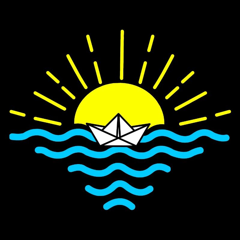 Bateau en papier plié blanc coucher de soleil