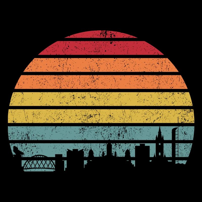 Silhouette rétro de la Skyline du coucher de soleil