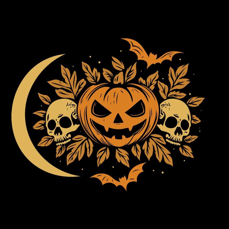 Halloween pumpkin with skulls and moon