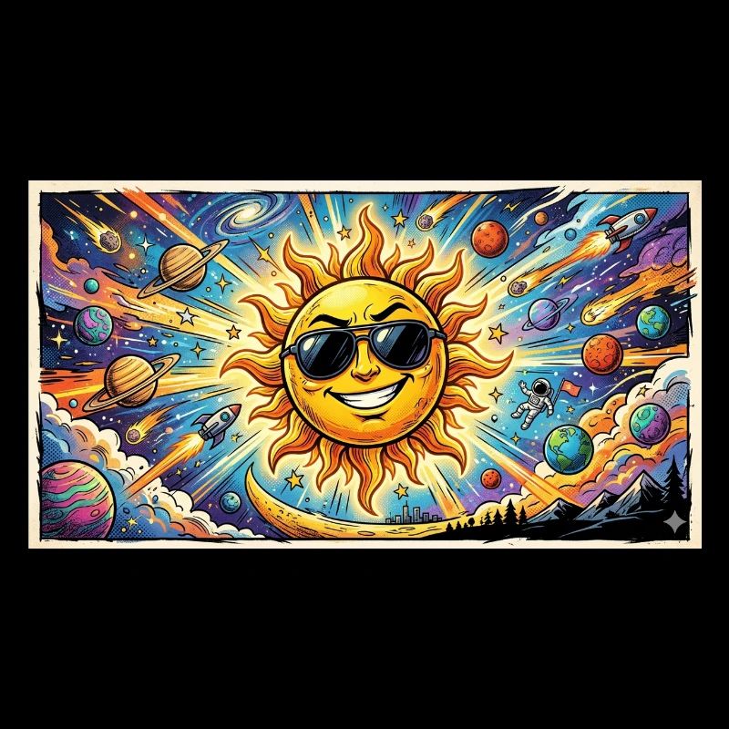 Sonne mit Sonnenbrille im Kosmos