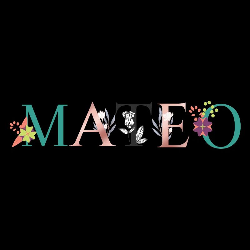Art du nom MATEO avec fleurs brodées