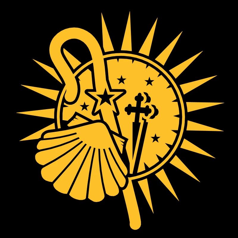 Pilgrimage scallop with pilgrim's staff and Cross