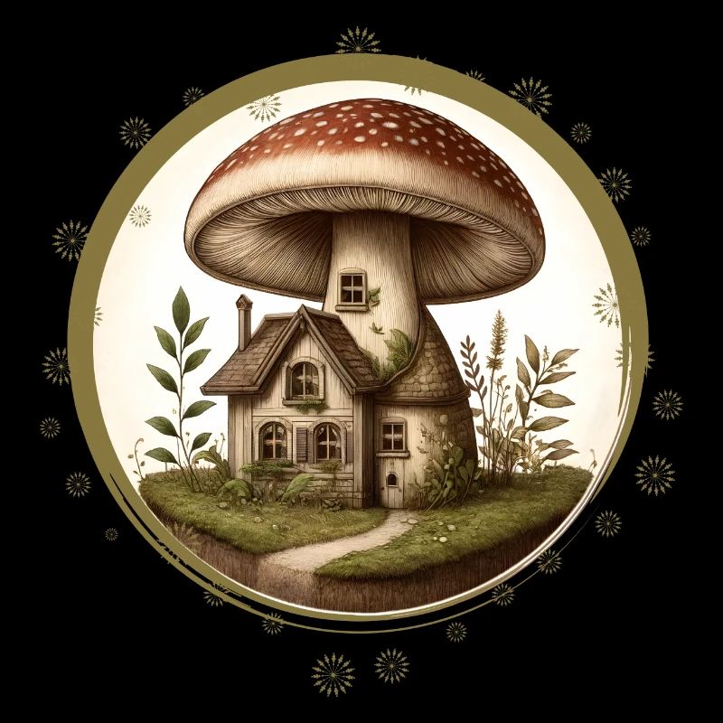 Design eines Fliegenpilzes als Märchenhaus im Wald