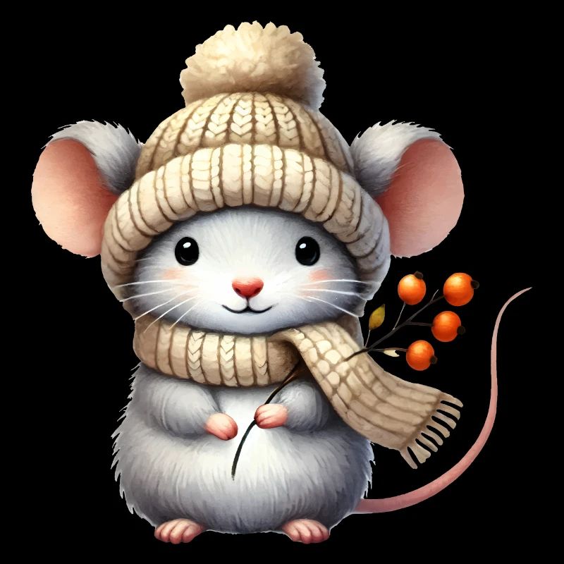 Adorable mouse with a warm knitted hat