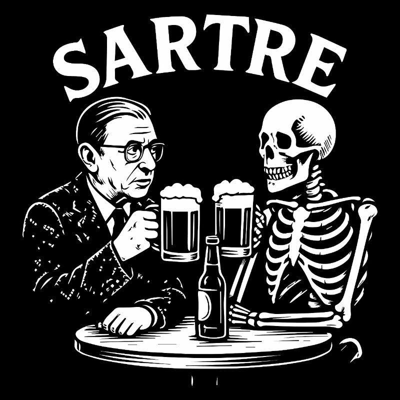 Sartre drinking beer with Skeleton