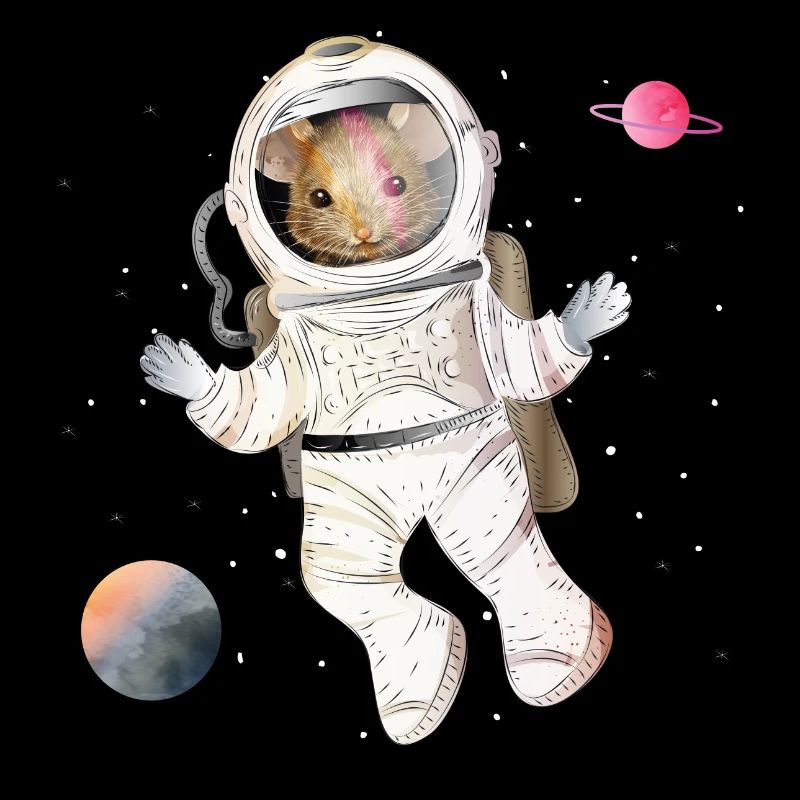 Souris des astronautes dans l’espace avec des planètes