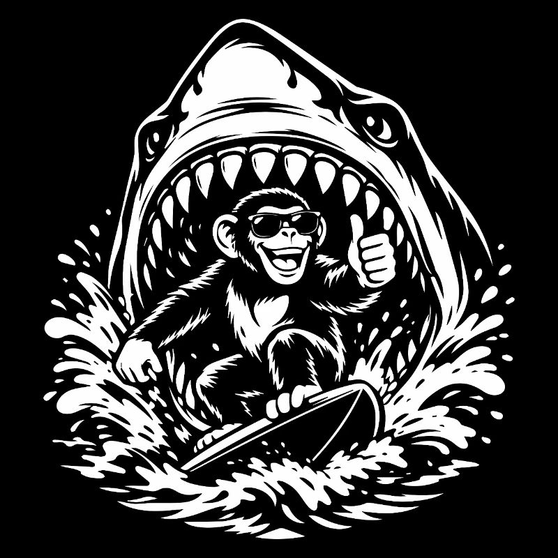 Singe Surfeur dans Shark Wave