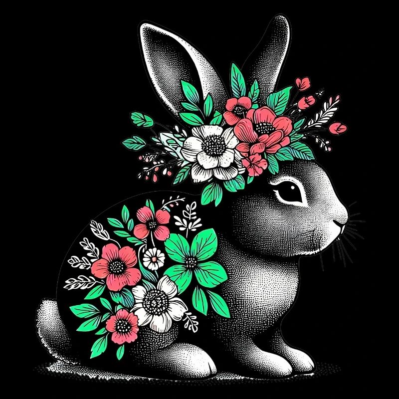 Lapin aux fleurs