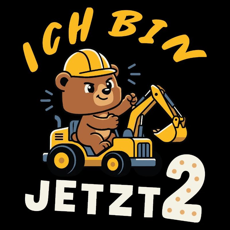 J’ai maintenant 2 ans – Conception d’ouvrier du bâtiment avec excavatrice bear
