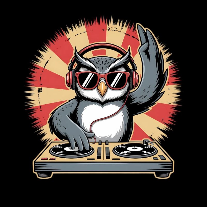 DJ Eule mit Turntables