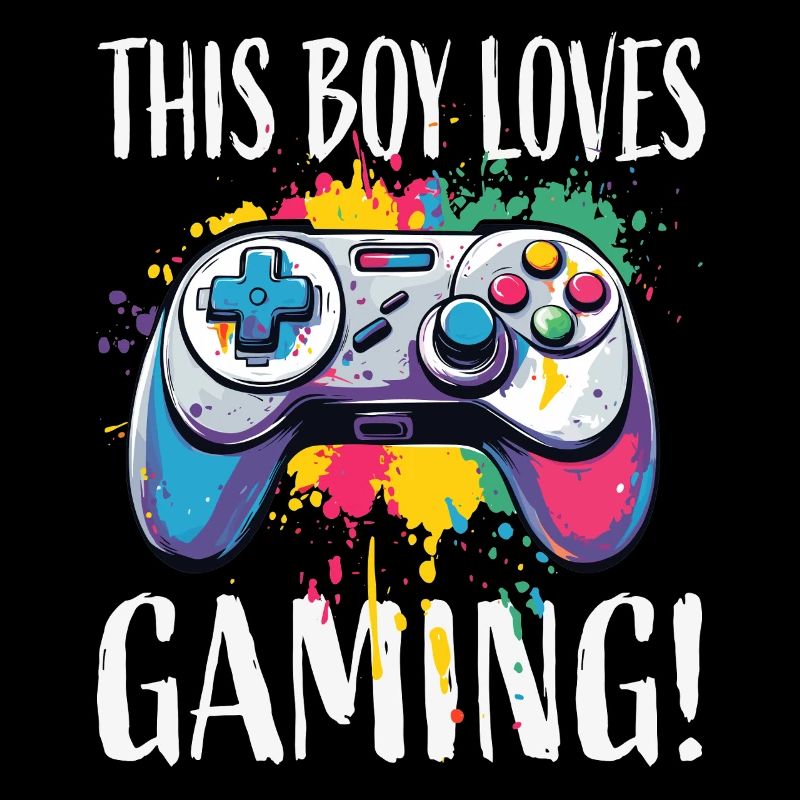 Junge liebt Gaming – bunte Controller-Splash