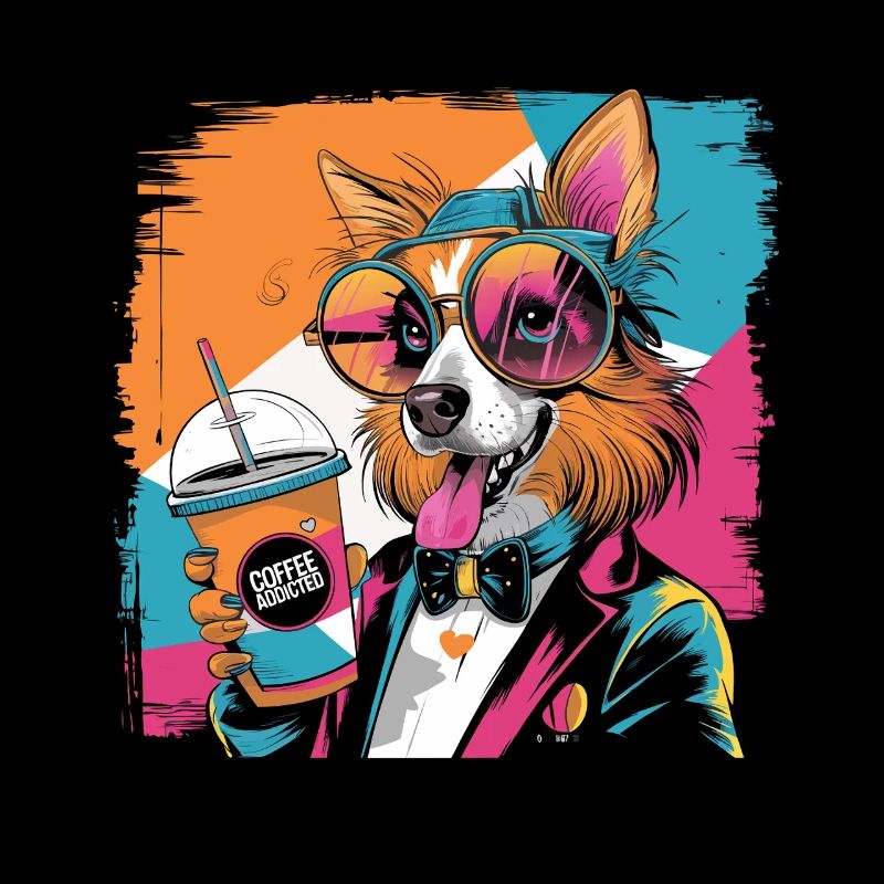Popart Hund mit Drink buntes Comic Design