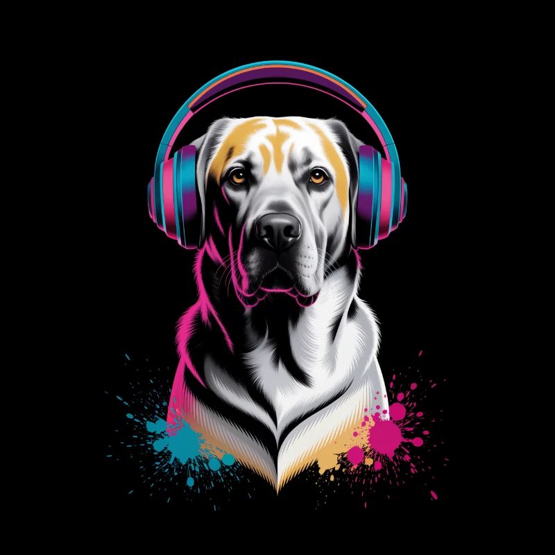 Labrador mit Kopfhörern