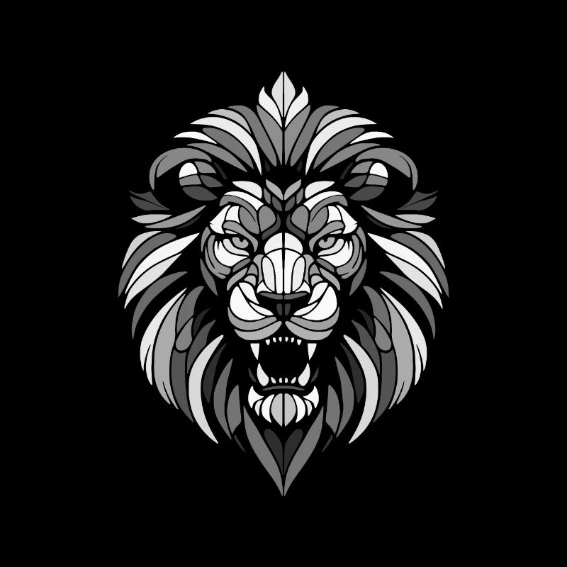 Black and white lion head geometric patterns